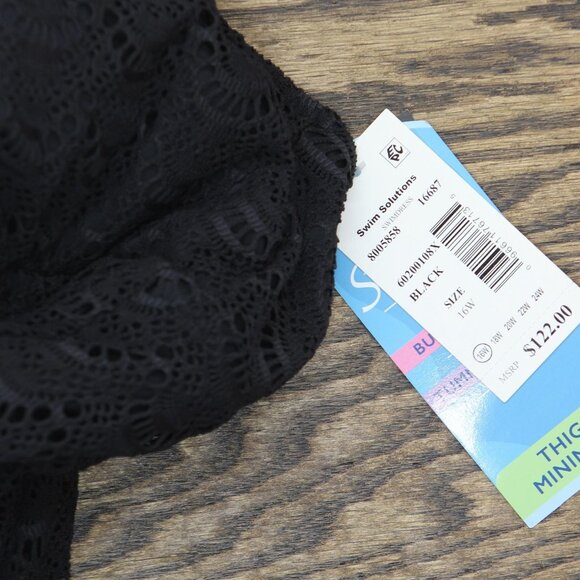 NWT Swim Solutions Tummy Control Scallop Swimdress One Piece Swimsuit Black 16W - Picture 6 of 7